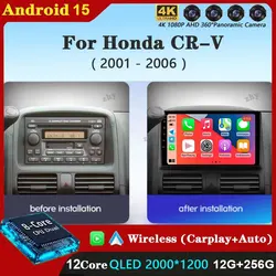 Android 15 Auto Multimedia Video Player For Honda CR-V CRV 2 2001 - 2006 Carplay GPS 2 Din 360 Camera CAR Radio Cooling Fan QLED
