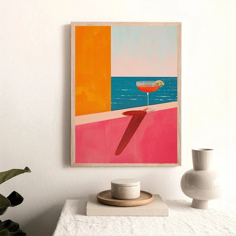 مجردة ملونة الشمس المحيط شجرة النخيل المشهد الصبار المشارك والمطبوعات قماش الطباعة جدار صورة فنية لديكور غرفة المعيشة #4