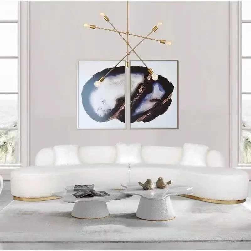 

Для высококачественного U-образного дивана для виллы, золотого металлического основания, бархатного кашемира, роскошный диван, диван для гостиной для квартиры