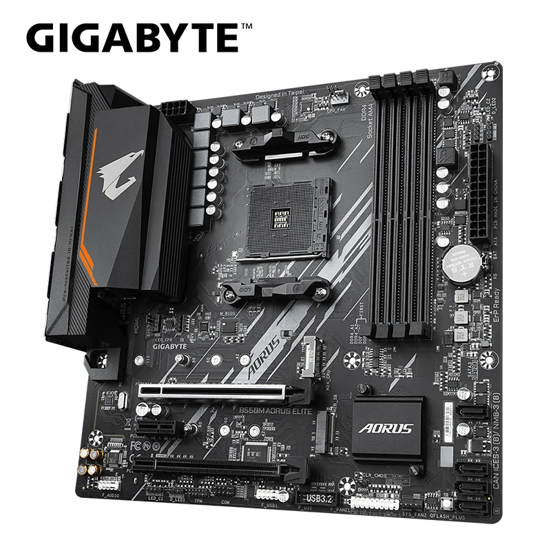 Placa-mãe AORUS ELITE, soquete Micro-ATX, AM4 para série Ryzen 5000, 4000, 3000, CPU, Dual Channel, DDR4, SATA3, M.2, Novo