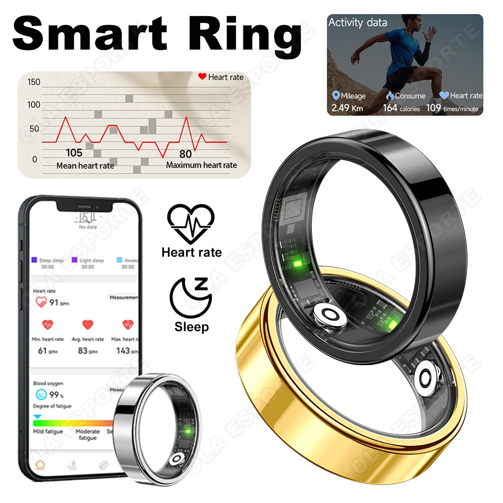

Fashion Smart Ring For Men Women Pedometer Multiple Sports Modes Sleep Duration Heart Rate Monitoring Waterproof Fitness Rings