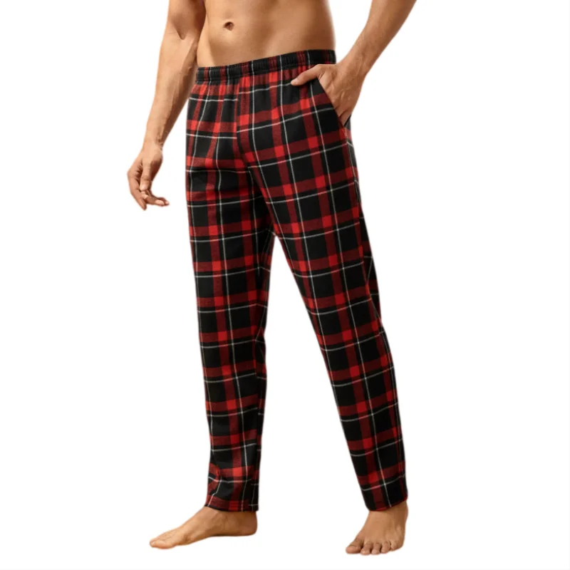 Men's High-Waisted Check Pajama Pants Loose Fit Stylish Sleep Bottoms Home Wear Long Pants for Spring and Autumn