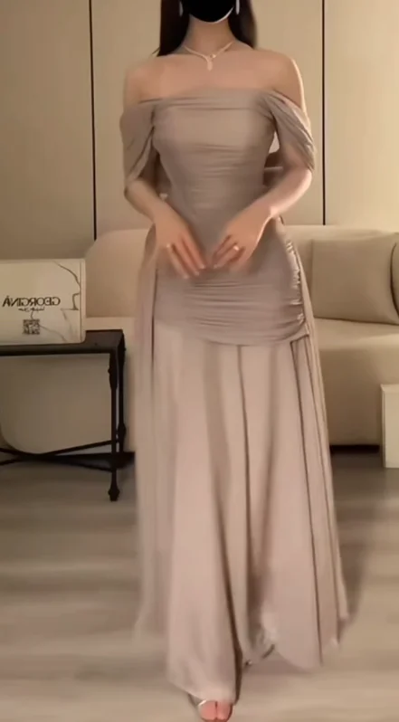Arabia Dubai Modern Women's Long Velvet Dresses For Occasions Simply Draped Chiffon Ruffle Prom Gown فستان ماركة image 2