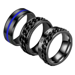 3PCS Men's Chain Decor Rings Fashionable Accessory Set for Stylish Men