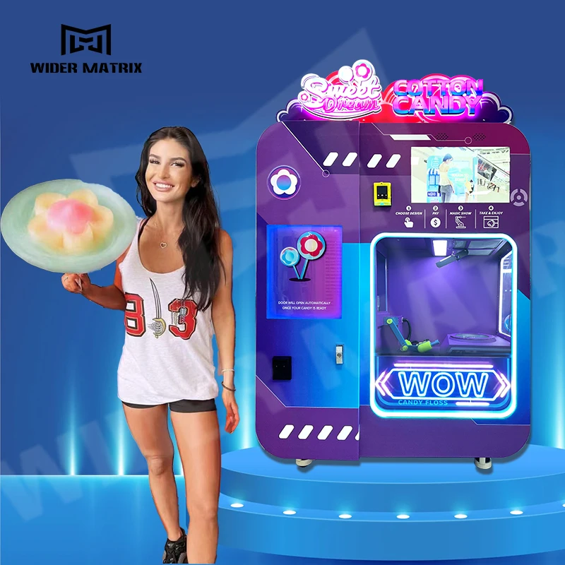 Commercial Cotton Candy Fairy Floss Vending Making Machine, automático completo, conta de moeda, aceitador do cartão de crédito, novo estilo, 2022