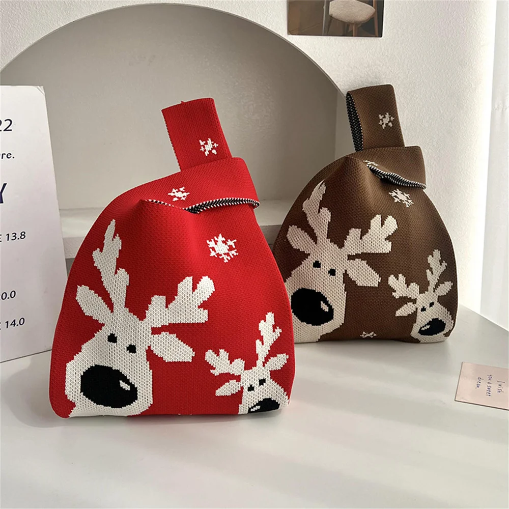 

Christmas Theme Knitted Bag Fashion Handbag Christmas Santa Snowman Elk Pattern Gift Bag Casual Hundred Tote Shopping Bags