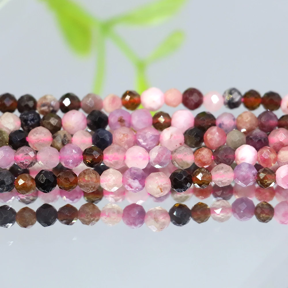 Faceted Multicolor Tourmaline Stone Round Spacer Beads for Jewelry Making Natural Stone Beads DIY Bracelet Necklace 15