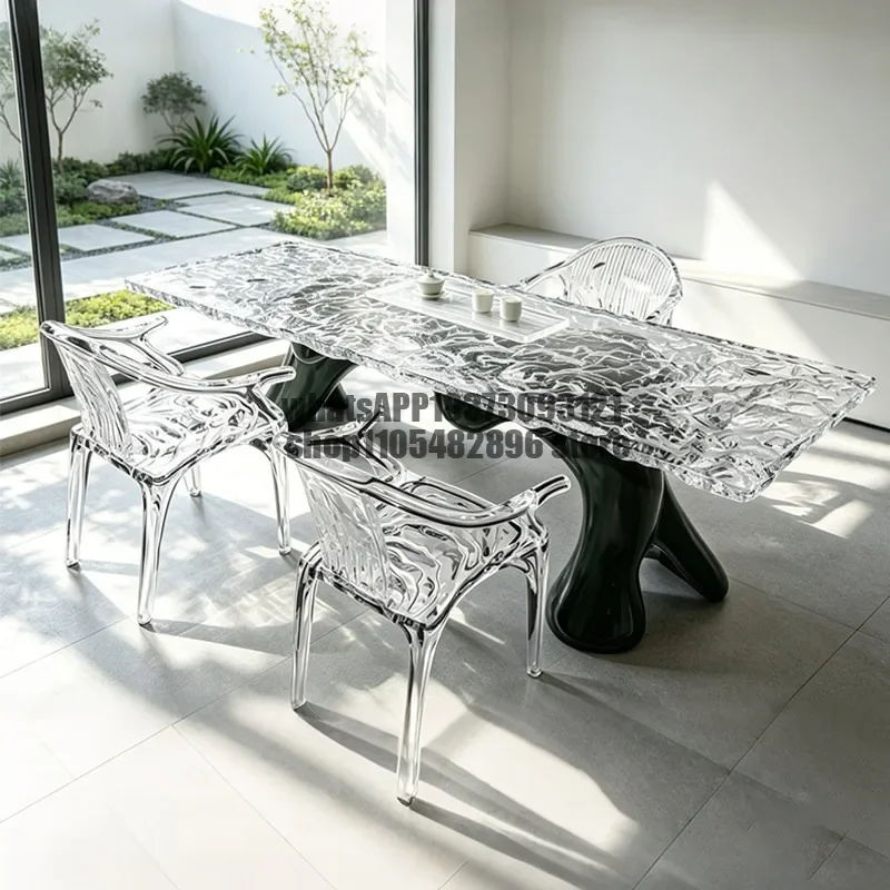 glacier long dining table water ripple office high-end art desk negotiation  light luxury Transparent resin tea table
