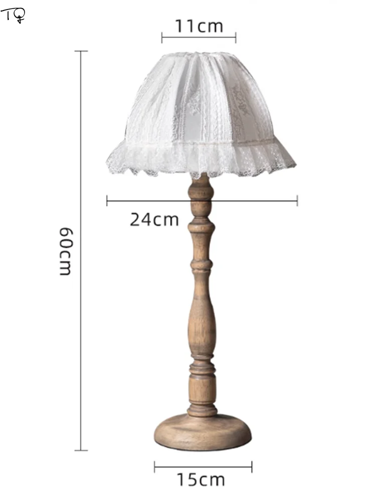 American Country Warm Romantic Solid Wood Table Lamp LED E27 Vintage Bedroom Bedside Desk Lights Home Decor Princess/Girls Room