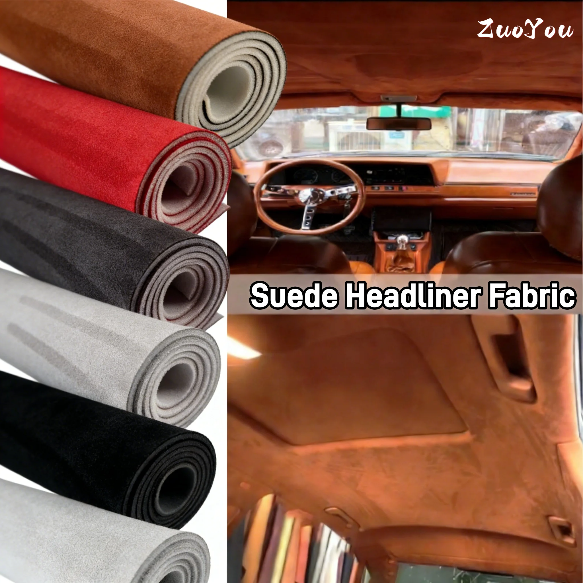 

Foam Backing Stretch Suede Fabric for Car Interior Upgrade Faux Suede Car Headliner Material Auto Upholstery Roof Canopy Cloth