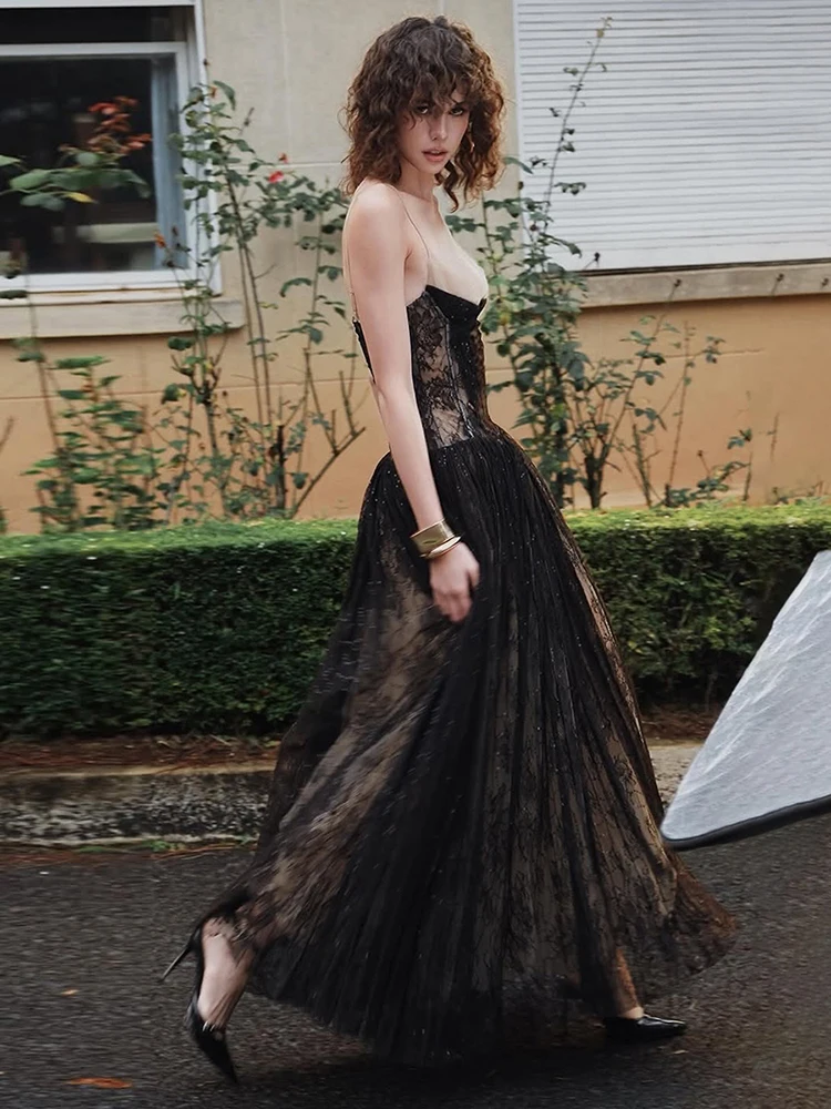 Estranho gato elegante vestido de festa à noite feminino sexy dupla camada jacquard malha retalhos baixo pescoço sem mangas tendência clube vestidos