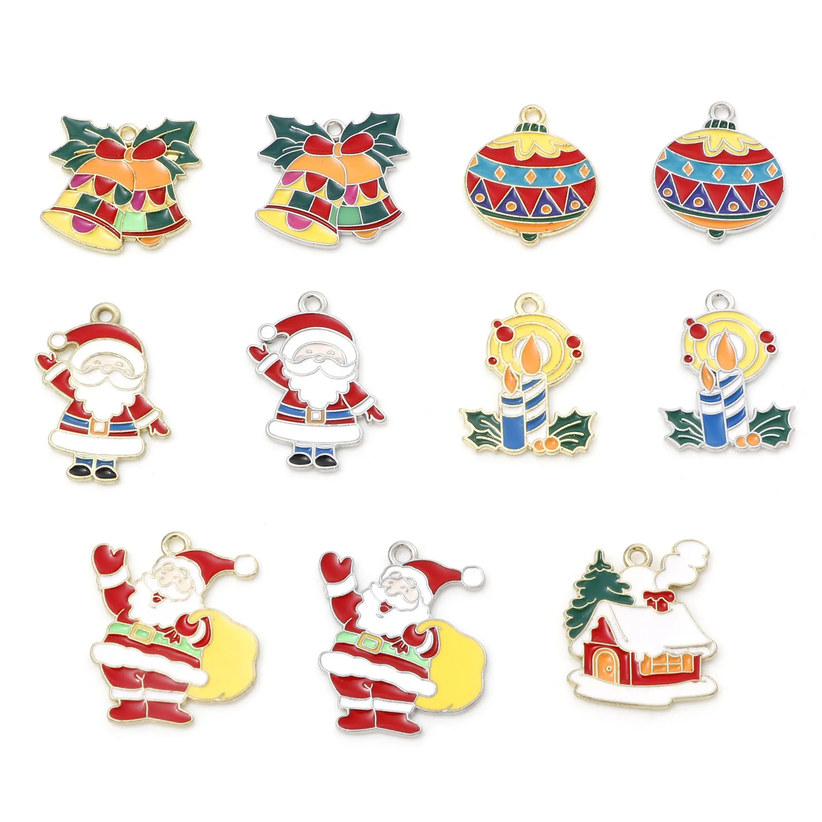 10pcs Christmas Charms Multicolor Enamel Cartoon Christmas Tree Santa Snow Deer Metal Pendants DIY Making Necklace Women Jewelry