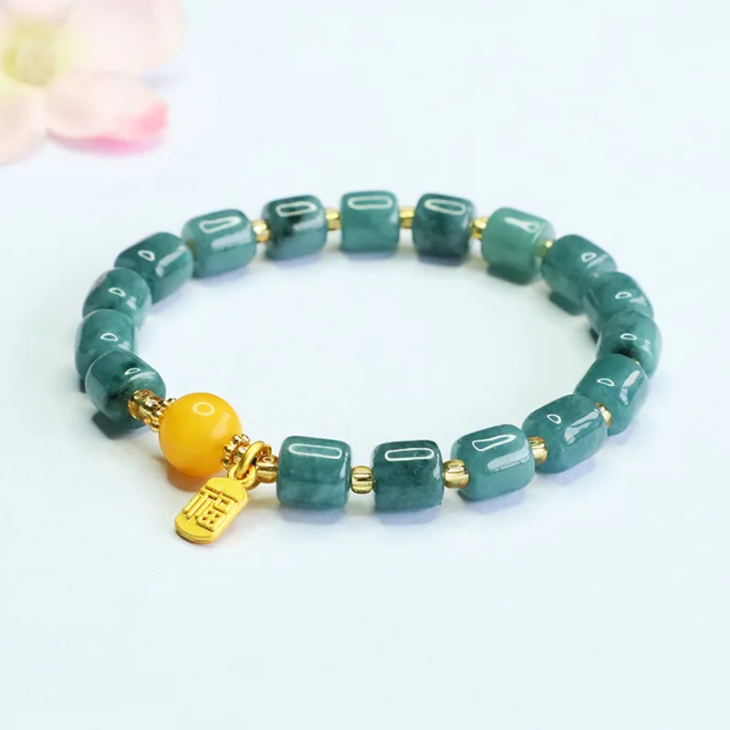 

Браслет из натурального янтаря и нефрита с бусинами в форме тыквы, украшенный подвесками, модный подарок, ювелирные изделия, амулет, аксессуары, дизайнерские изделия