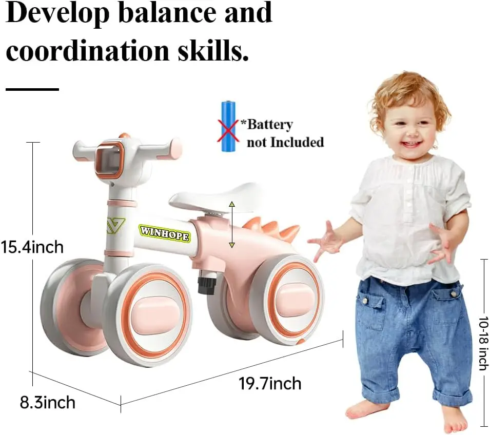 Baby Balance Bike for 1-3 Year Old Boys & Girls, Silent Wheels, with Colorful Lights & Music, Toddler Balance Bike for 12-36 Mon