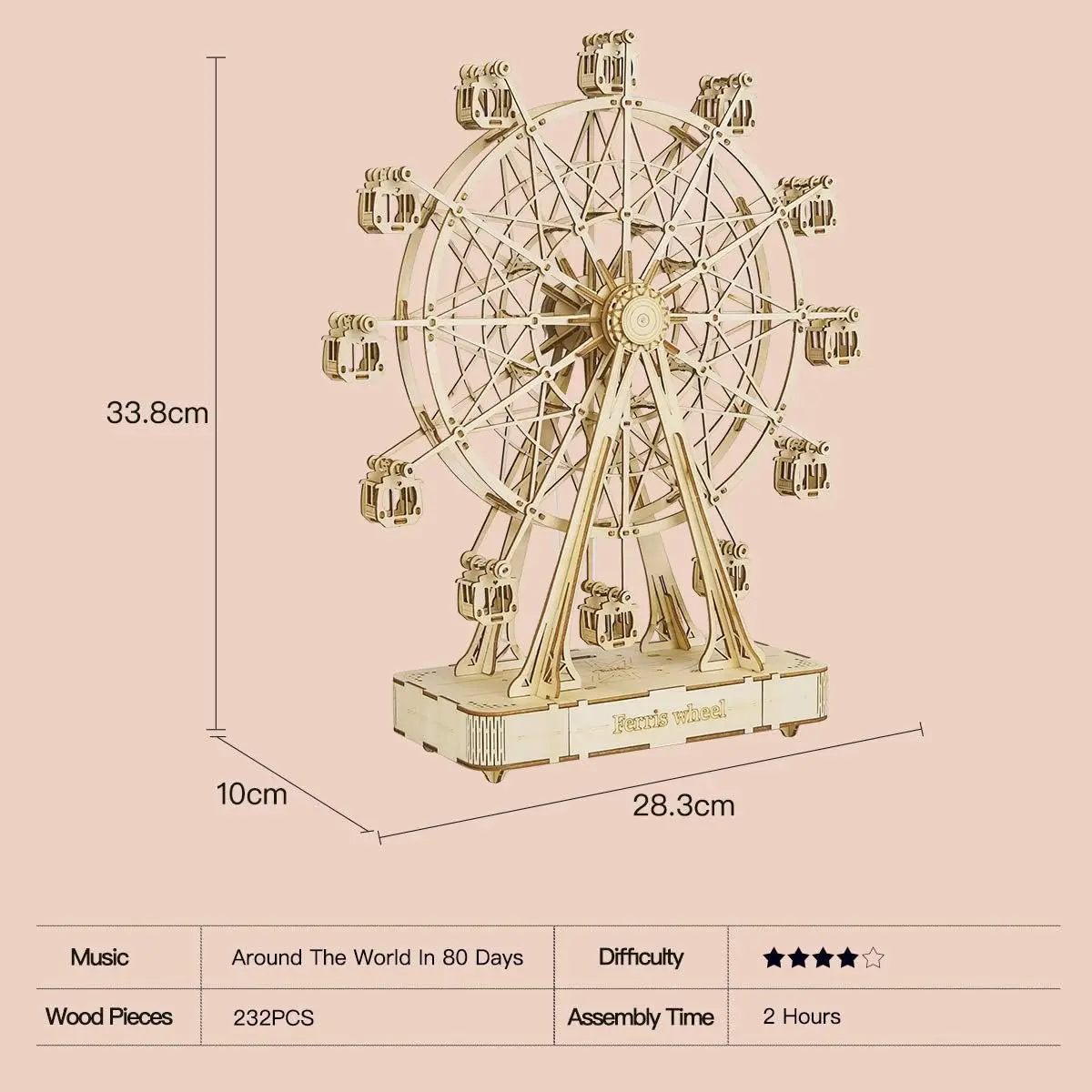 Robotime DIY Rotatable 3d Wooden Puzzle Music Box Ferris Wheel For Gifts