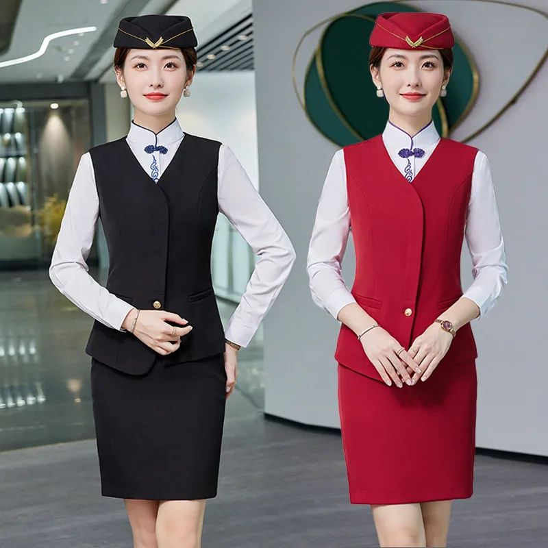 

Fashion Vest Vest Work Uniforms Professional Skirt Suit China Southern Airlines Airline Stewardess Suit High-Speed Rail Flight A