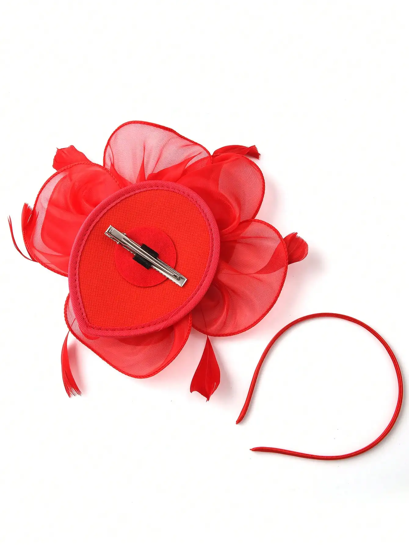 

Red Fascinator Headband With Clip For Women Tea Party Wedding