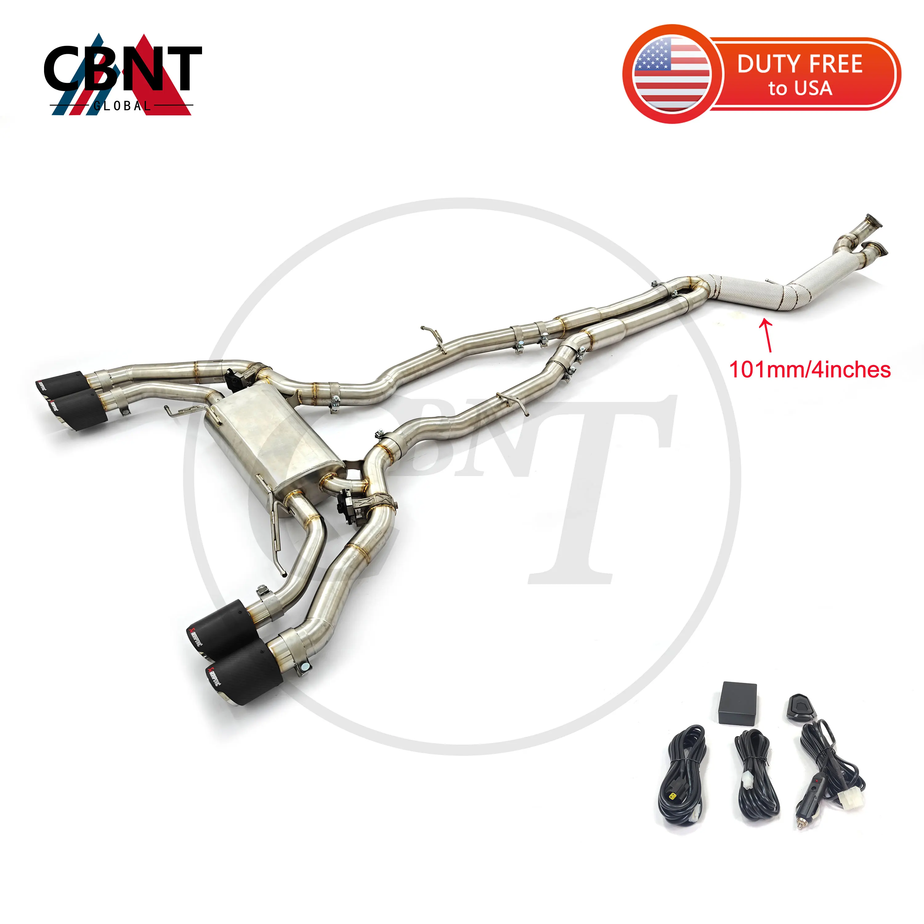 عادم CBNT عالي الجودة من الفولاذ المقاوم للصدأ لسيارات BMW S58 X3M G01 X4M G02 3.0T كاتم صوت Valvetronic أنبوب واحد متوسط Catback 4 "أنبوب متوسط