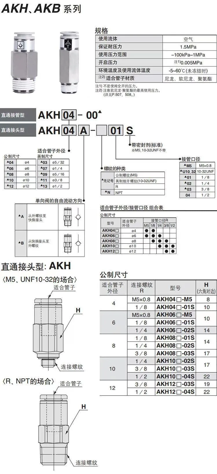 AKH08B-02S Armaturen Druckluft werkzeuge Verbindungs stück Rohr verbindung Akhb Serie pneumatisch 8mm- 3/8 "Einweg ventil Rückschlag ventil Typ a/b – Detail 5