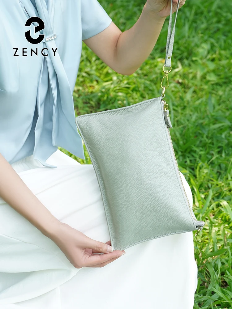 Zency Portable Phone Bag Soft Leather Shoulder Crossbody with Long Strap Many Zipper Pockets Handbag Lightweight Messenger Bags
