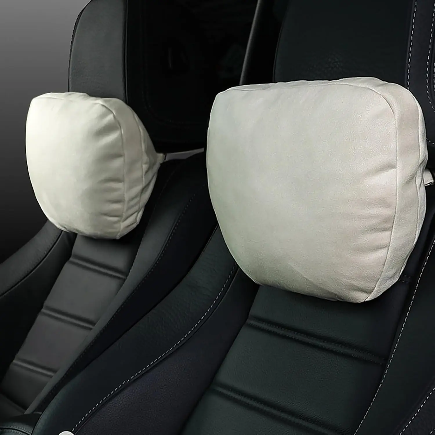 

2-Piece Adjustable Car Neck Pillow for Headrests, Superfiber Suede, Plant-Based Polyester, Fillable Inner Liner