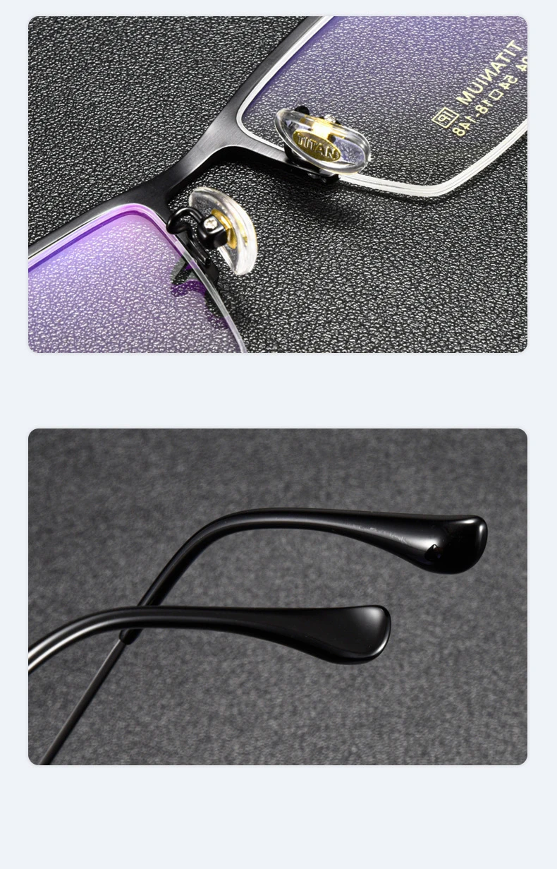 Mode geschäft ultraleichte reine Titan quadratische Brille Luxus Halb rahmen Herren Brille optische Brille 804 – Detail 4