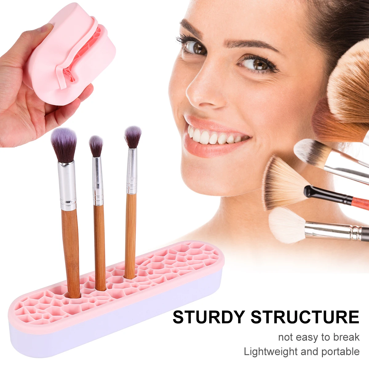 

Makeup Brush Makeup Brush Organizer Box Pink Organizer Rack Holders Desk Durable Silicone Portable Travel Camping