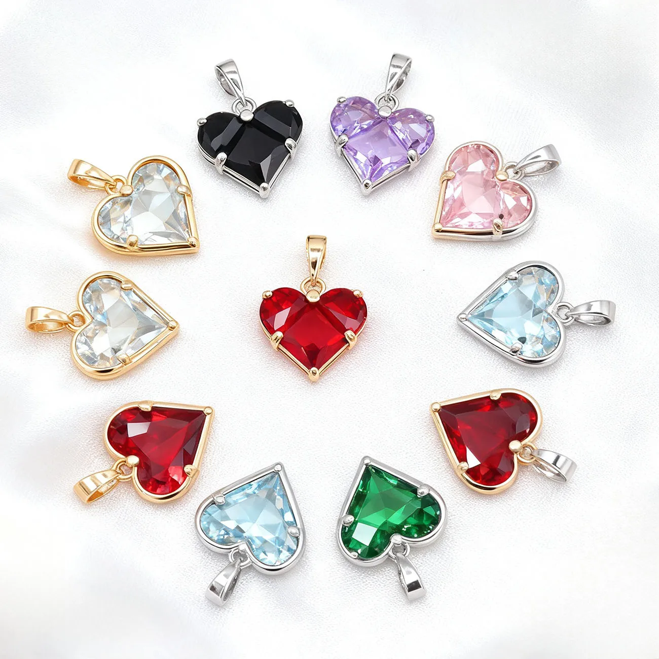 

20pcs/ Bag Diy Jewelry Accessories 14K Gold Plated Color Splicing Zircon Heart Charms Necklace Bracelet Making accessories