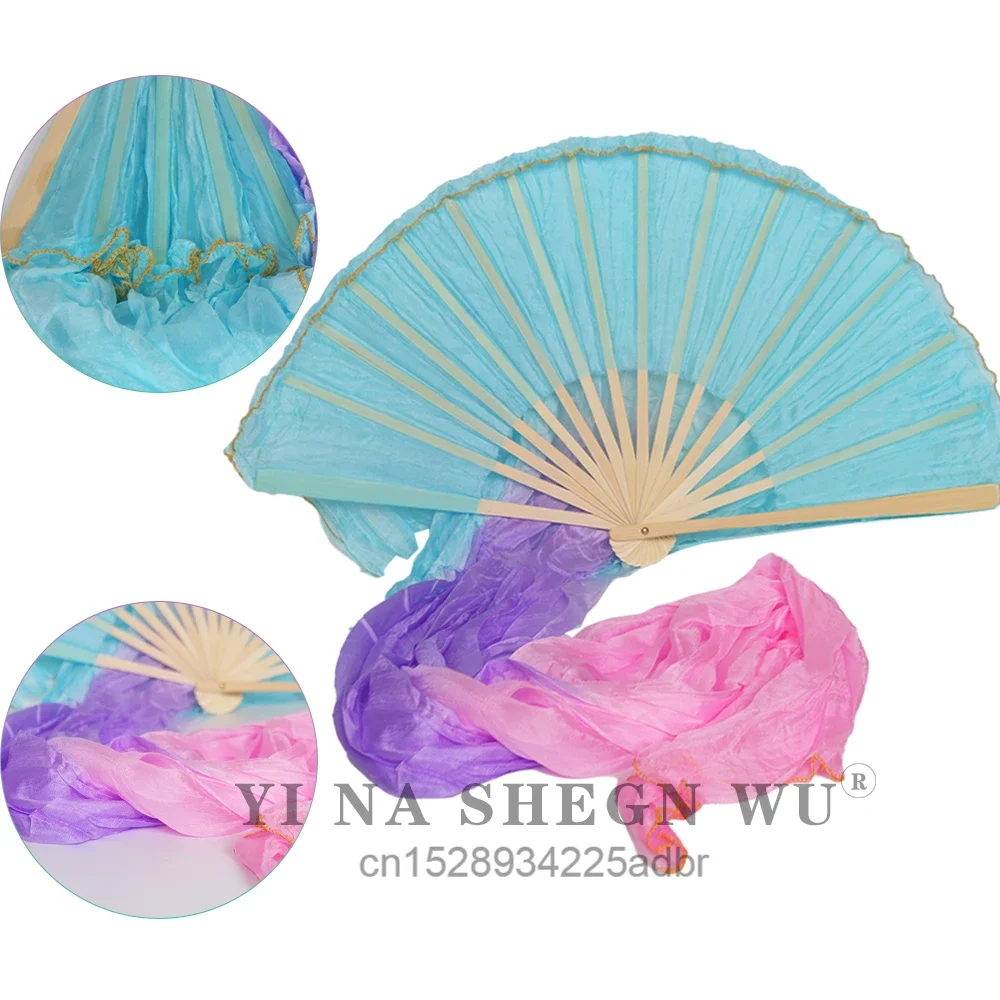 Real Silk Imitation Silk Belly Dance Fan 1 Pair Handmade Dyed Silk Dance Fan Multiple Colors Chinese Silk Fan For Stage Performa