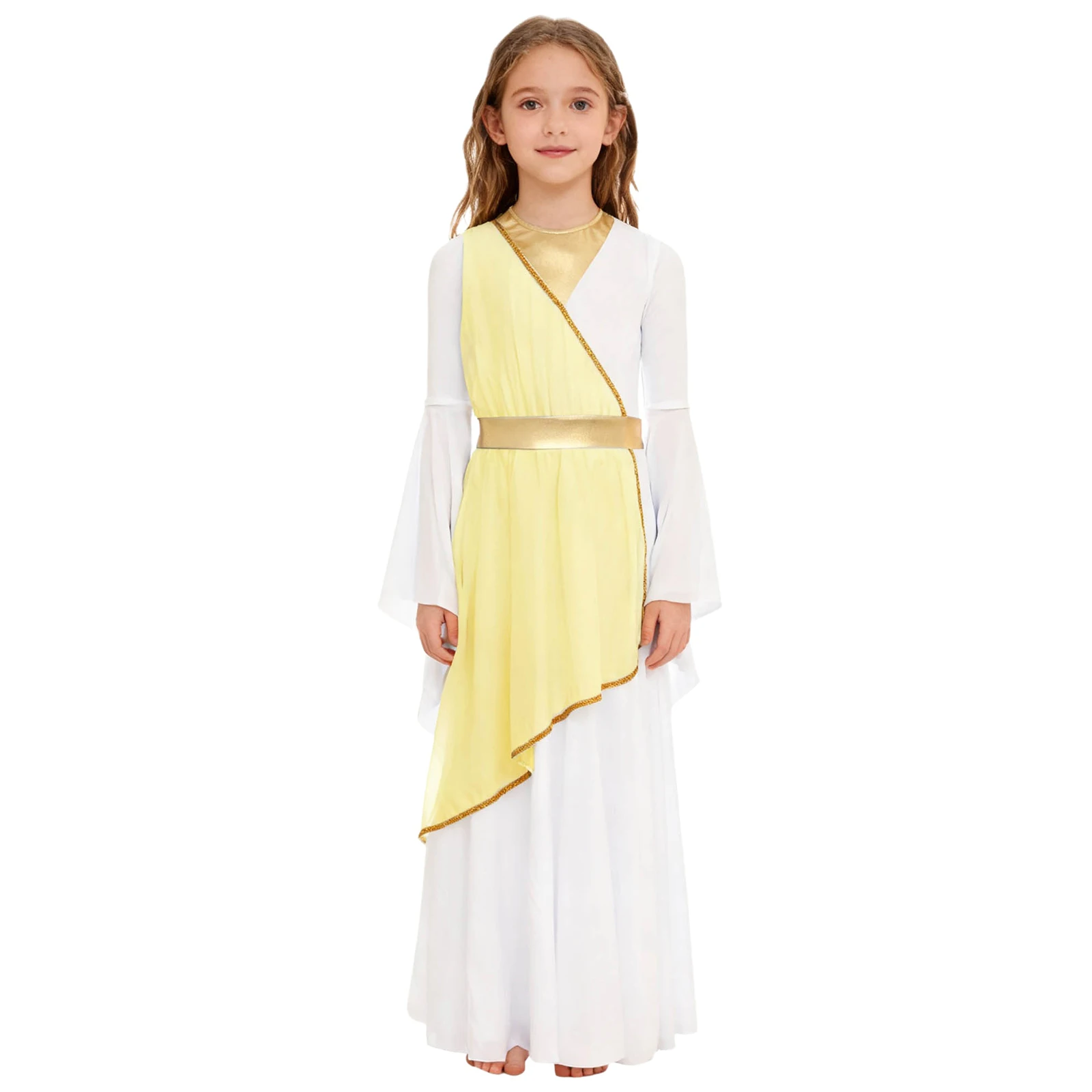 

Girls Halloween Ancient Greek Princess Cosplay Costumes Long Sleeve Tunic Maxi Dress Carnival Party Worship Praise Church Robe