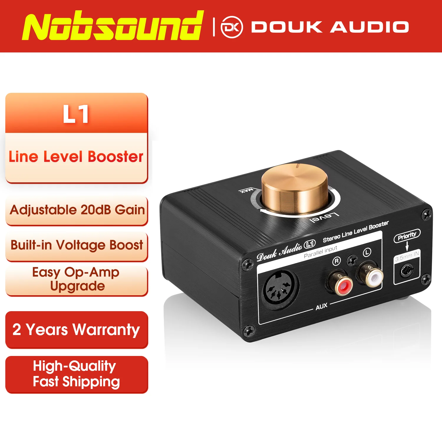 

Nobsound HiFi Stereo Line Level Pre-Amplifier Mini Audio Signal Booster 20dB High-gain Preamp Volume Control for Ipod MP3 Phone