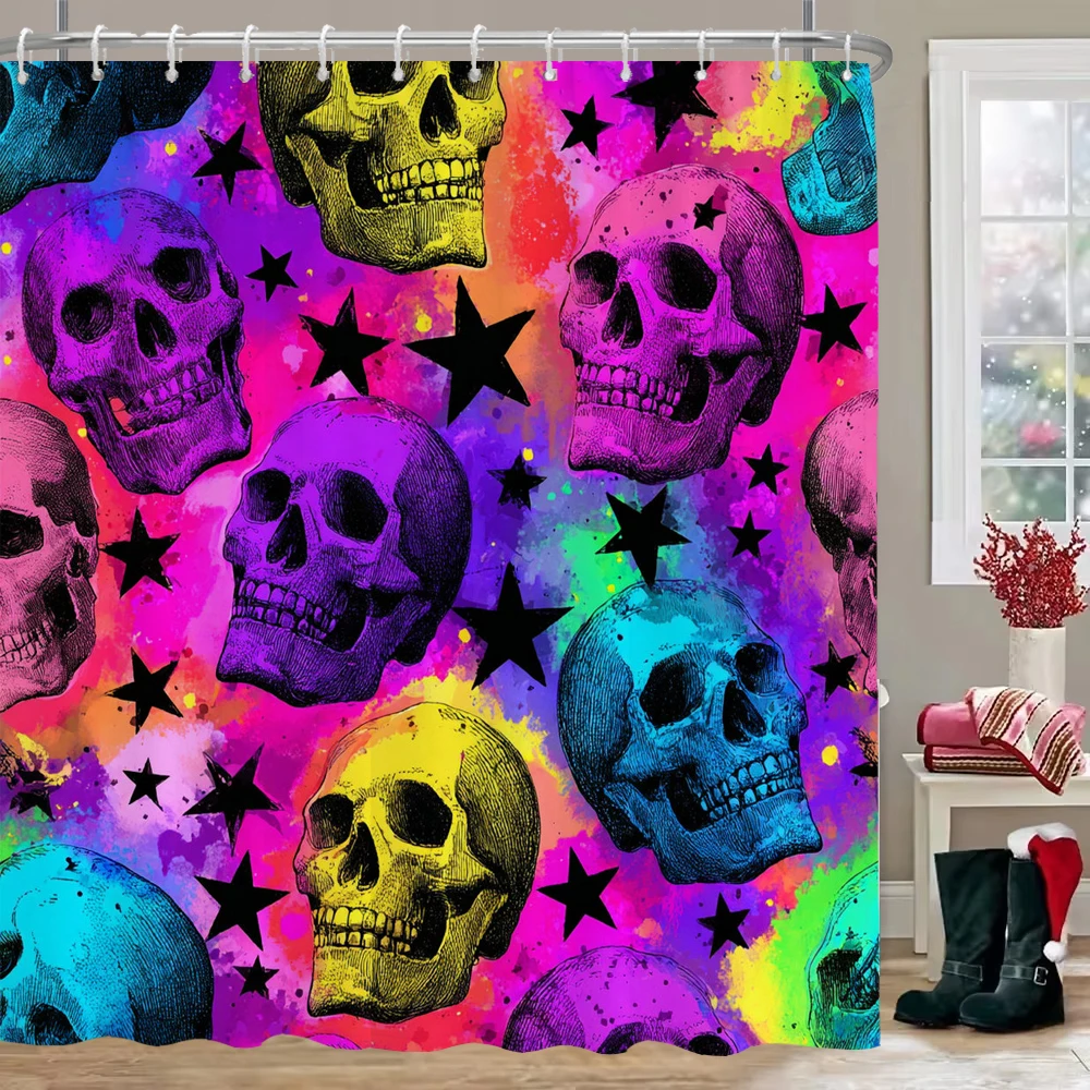 

Halloween Shower Curtain Horrible skull Bathroom Curtain with hooks Printed home Decor Curtain
