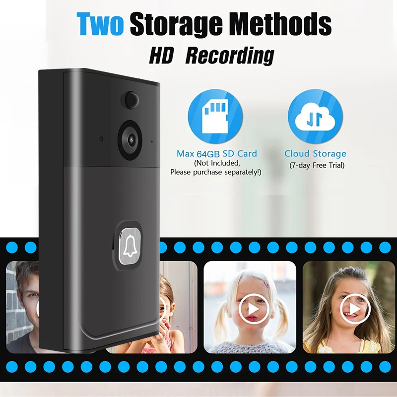 Campanello impermeabile per casa intelligente, telecamera vocale e di sicurezza per citofono wireless, telecamera HD esterna a 2 vie e avvisi in tempo reale