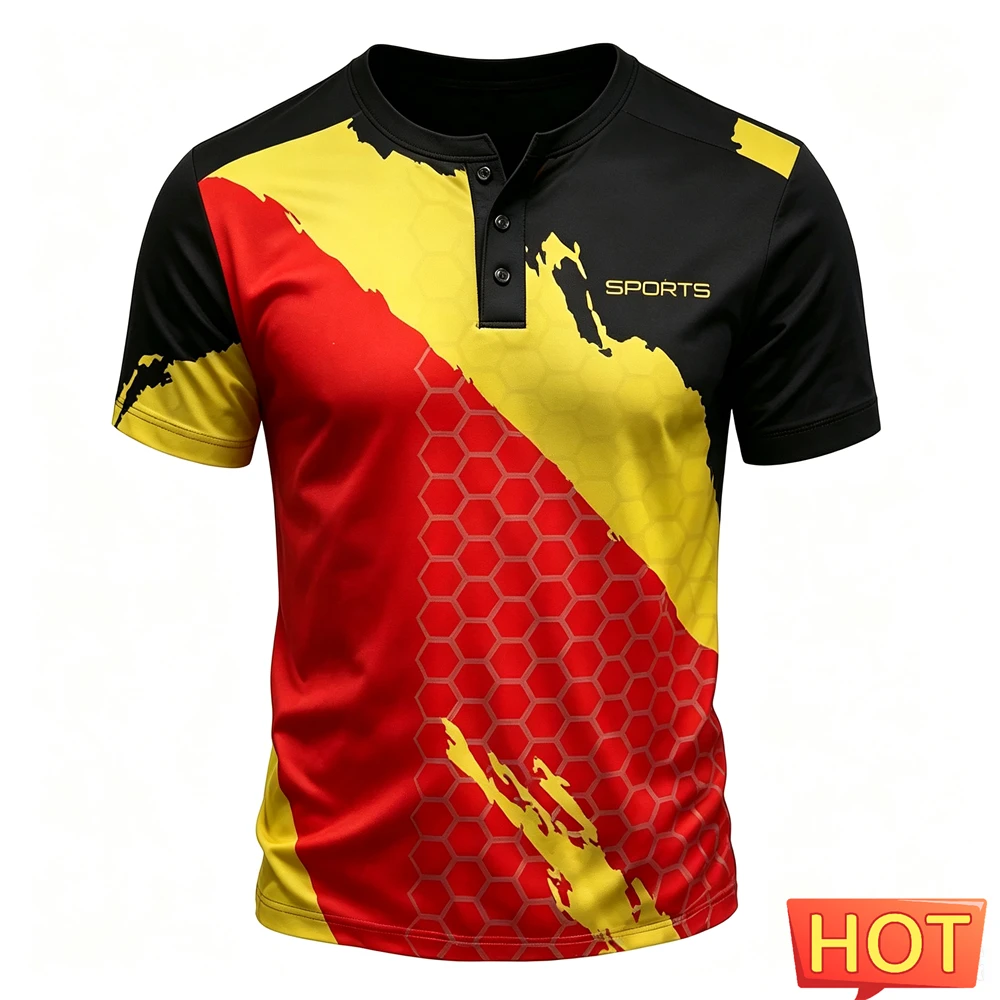 Summer Casual Simple Men's Henley Shirts Fashion Colorful Letter Pattern 3D Print Henry Collar Short Sleeve Tee Daily Loose Tops