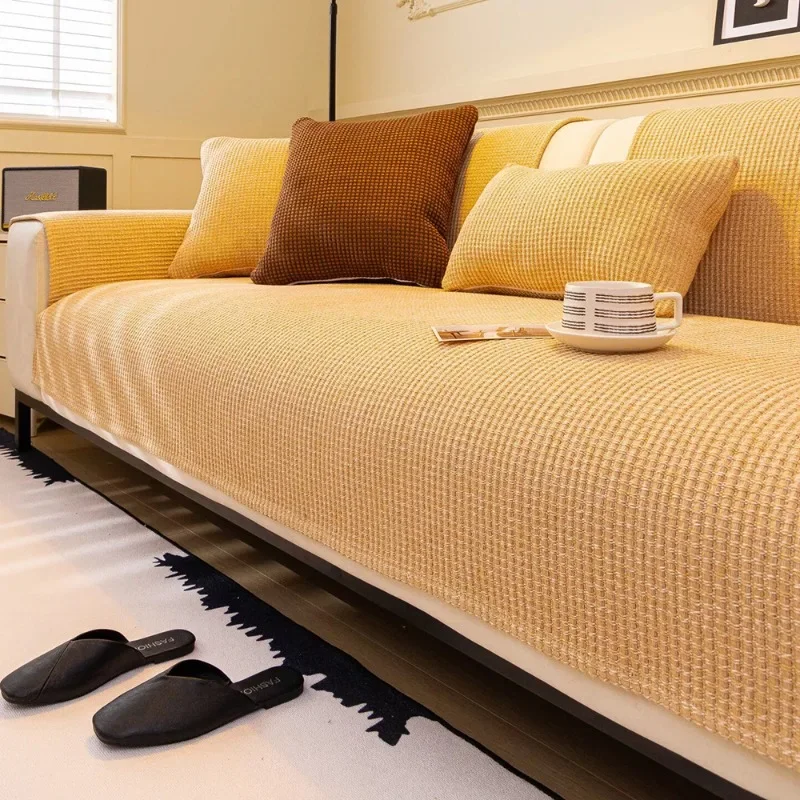 For All Seasons Universal Non-slip Sofa Cover Cover Solid Color Backrest Cover Cloth Towel Woven Cotton And Linen Sofa Cushion