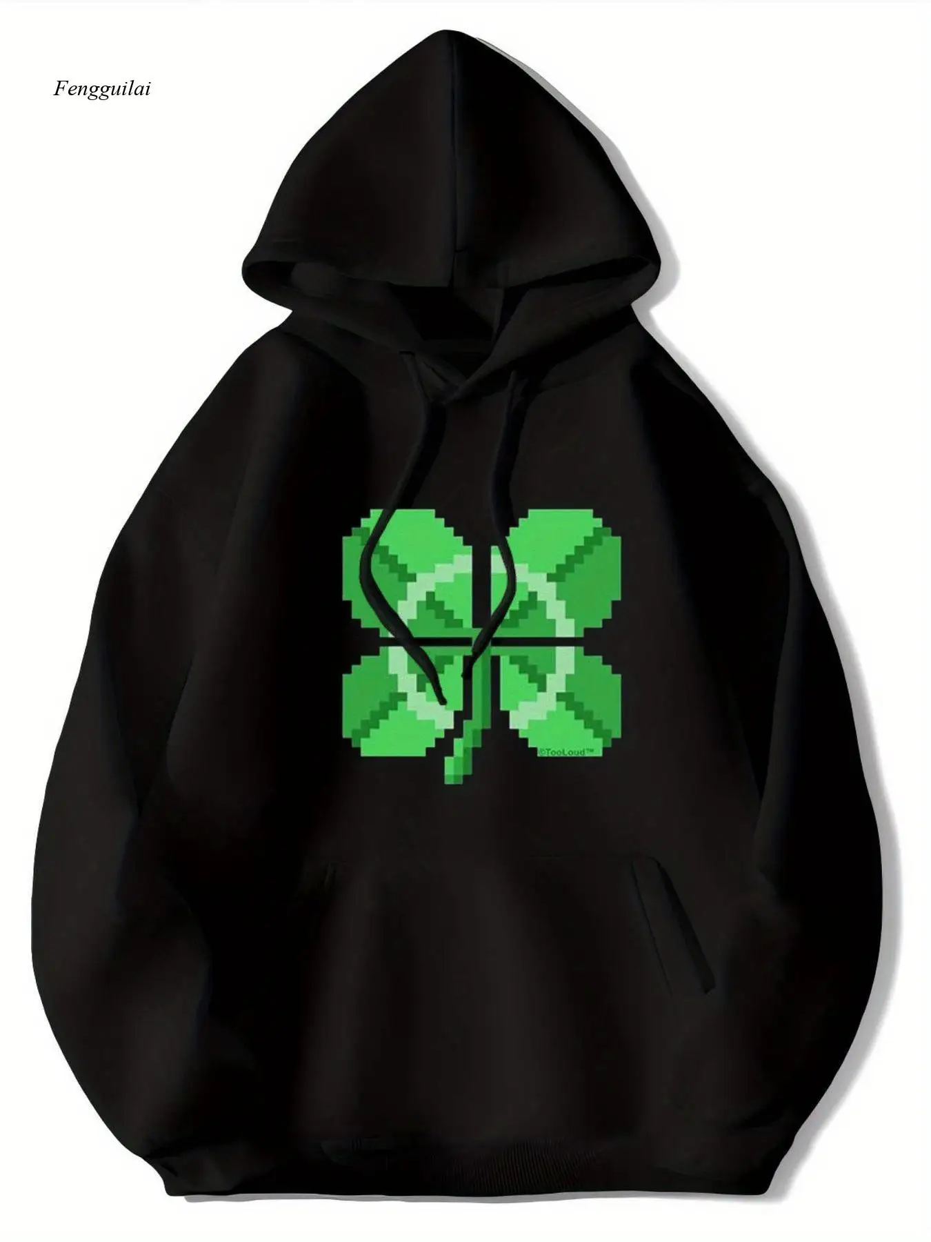 

Толстовка с капюшоном Lucky Four-Leaf Clover — мягкий флисовый пуловер с пиксельным принтом ирландского трилистника