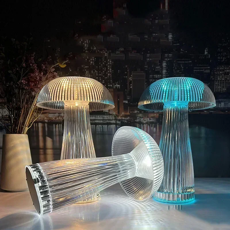 Acrylic crystal table lamp, LED jellyfish night light, party decoration atmosphere light, USB rechargeable touch table lamp.