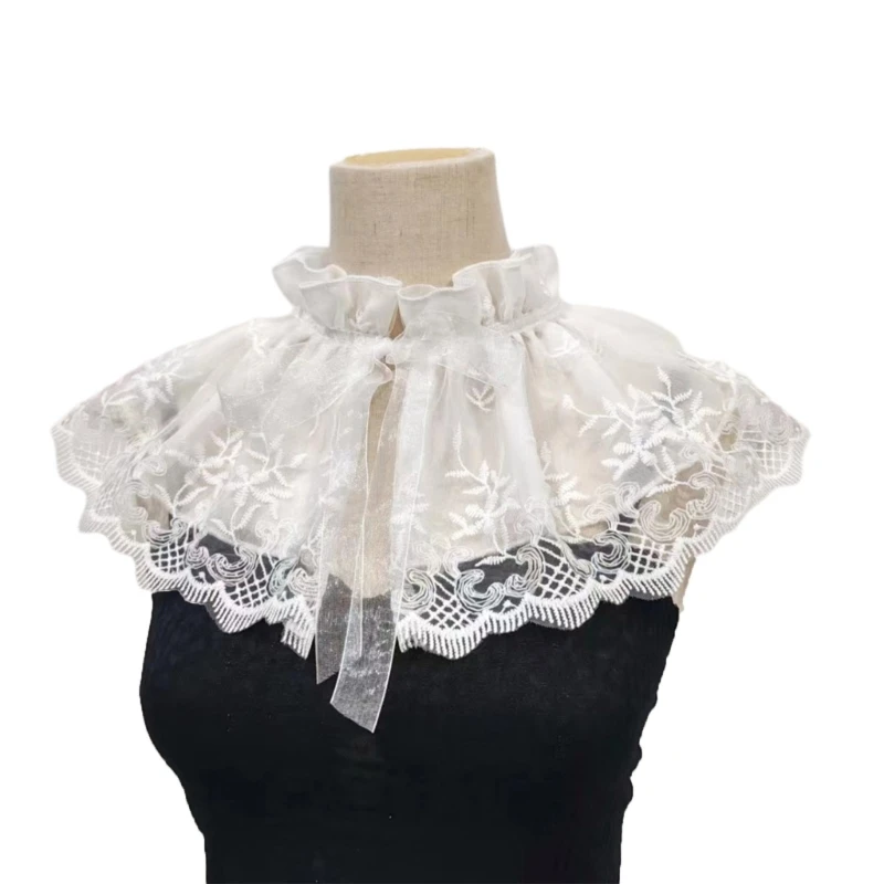 

Victorian Ruffled Collar Sheer Girls Blouse Collar Lapel Shawl Decorative Lapel for Lady Medieval Cosplay Dropship