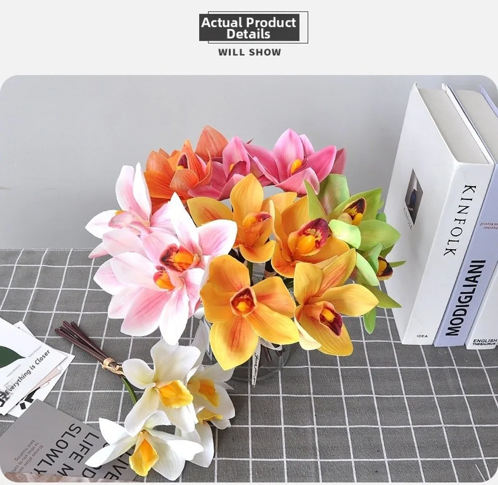 Künstliche Cymbidium-Blumen mit Echtem Touch, Magnolien, Dekorative Kunstpflanzen, Lange Zweige, Seiden-Kunstblumen – Detail 2