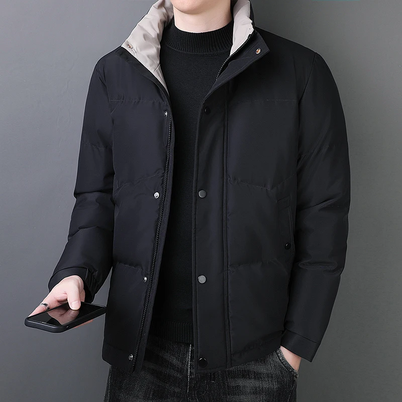 

Men's Thiened Cotton Jaet Winter Outdoor Casual Sle Stand Collar Warm Pure Color Polyester Fiber Stand Fit Faion U...