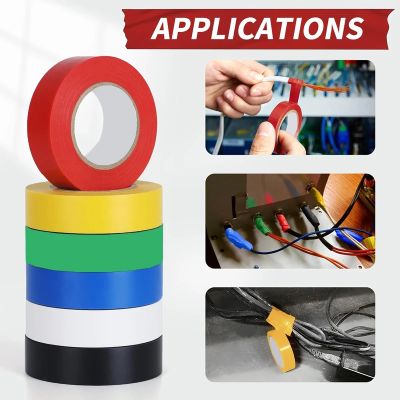 6/10 لفات الفينيل شريط كهربائي مقاوم للماء لهب مقاومة للحرارة والطقس داخلي في الهواء الطلق ارتفاع درجة الحرارة سلك كهربائي الشريط الملون