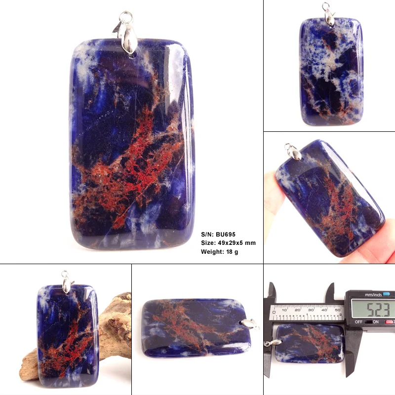 Men's Blue Sodalite Rectangle Necklace Pendant Natural Blue-vein Gem Stone Beads for Jewelry Making Accessories Boy's Gift BU679