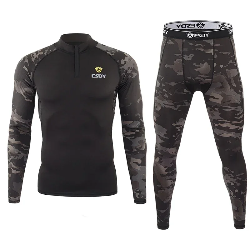 

Winter Camouflage Men's Thermal Underwear Suit Elastic Quick Drying Warm Tactical Underwear Sets Men Sports Long Johns