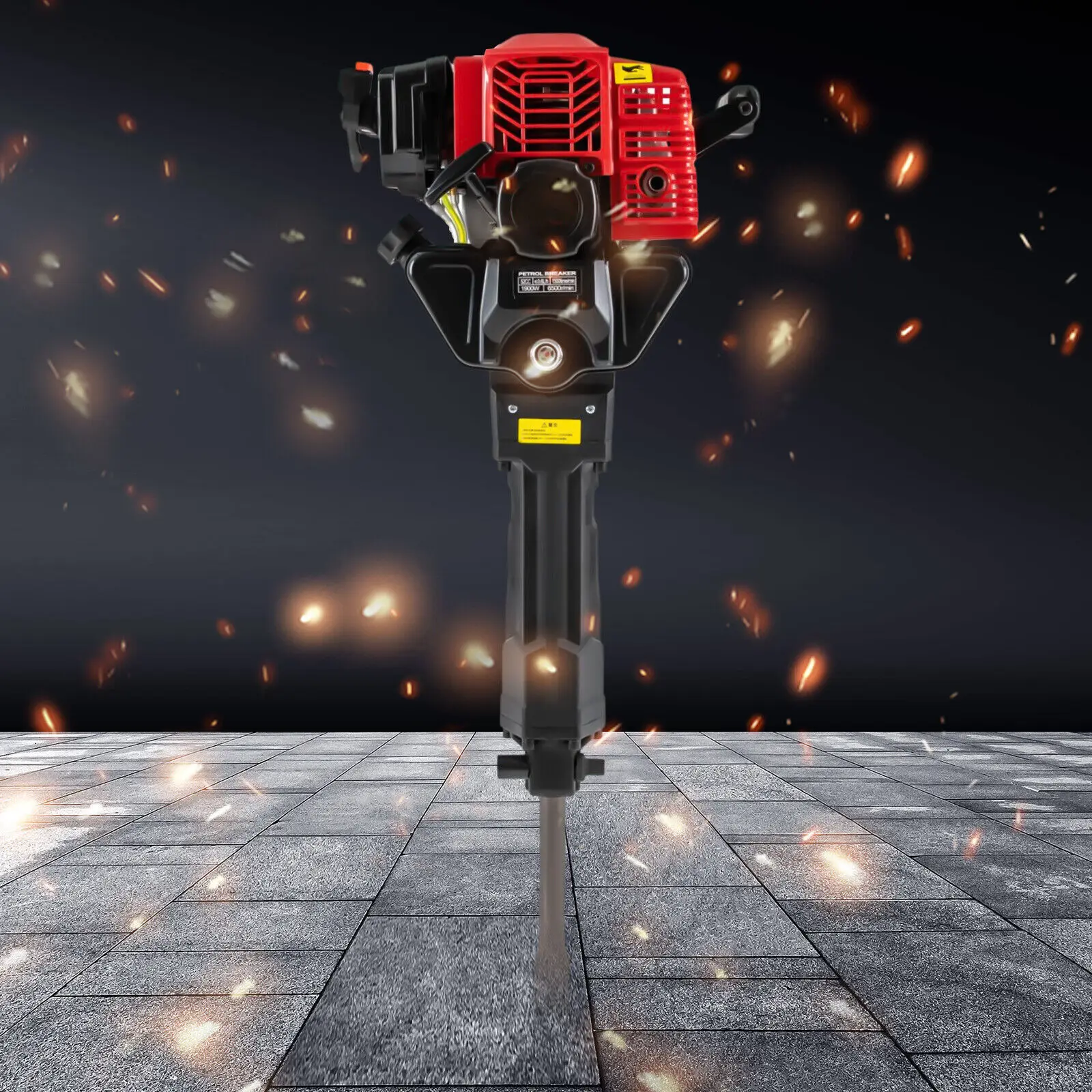 52CC 2 Strok Petrol Demolition Hammer 1700W 20-55J Gasoline Concrete Breaker Post Driver Fende Knocker Jack Hammer w/ 2Chisels