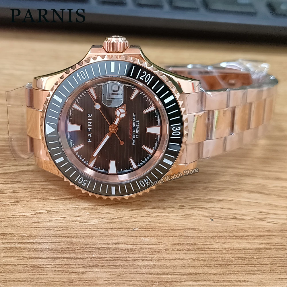 

Parnis 41mm Automatic Mechanical Watches Men Wristwatch 21 Jewels Automatic Movement Sapphire Crystal Rose Gold Color