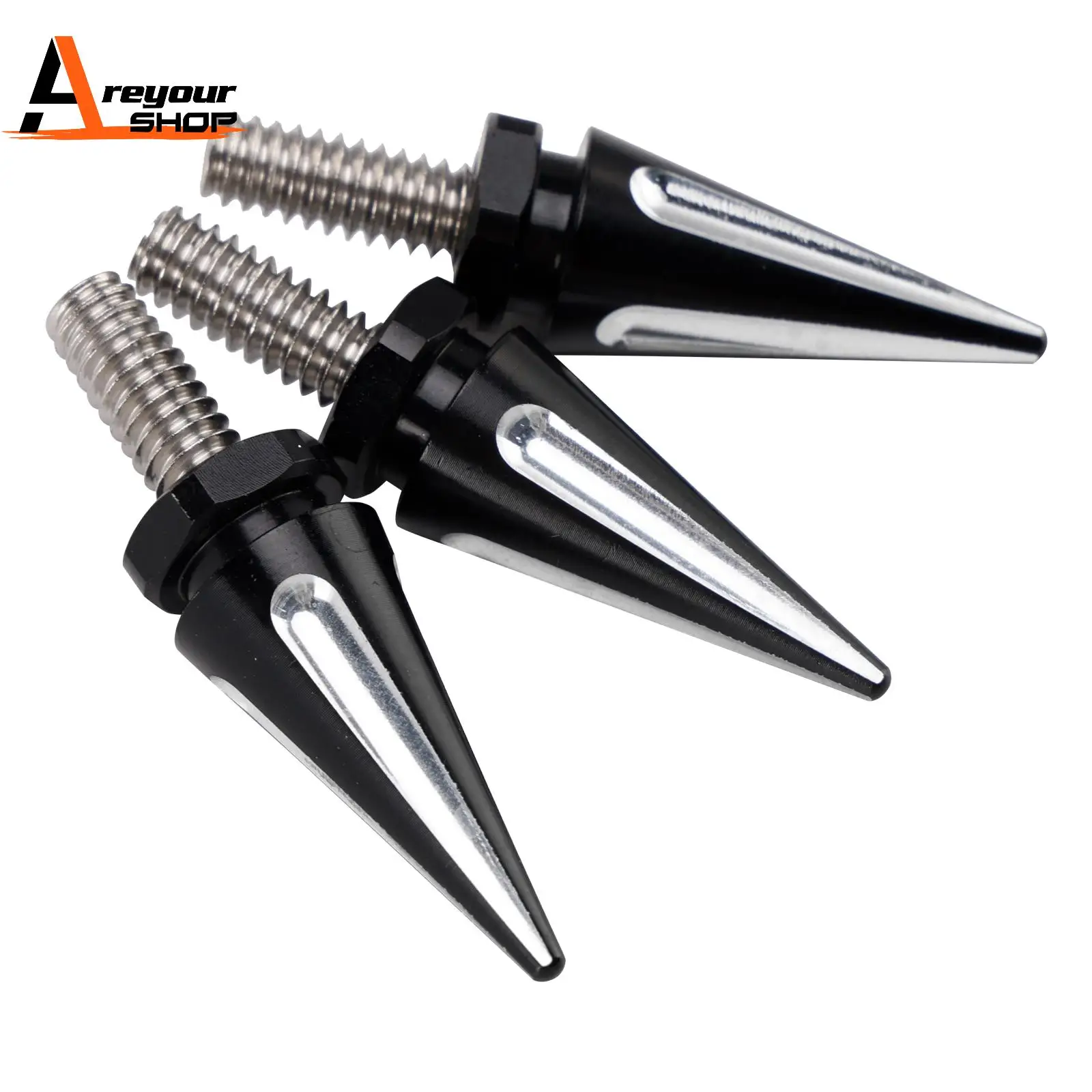 

3 PACK 1/2"-20 SPIKE WINDSHIELD FAIRING MOUNTING BOLTS BLACK/SILVER FOR TOURING 1996-2013