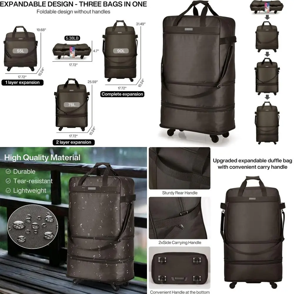 Expandable Collapsible Suitcase with Wheels for Travel - Lightweight, Foldable, Coffee Color