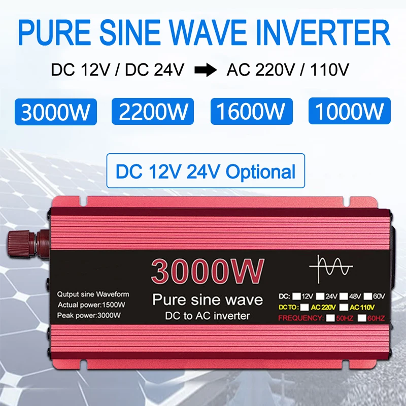 

Инвертор немодулированного синусоидального сигнала, 3000 Вт, 2200 Вт, 1600 Вт, 1000 Вт, от 12 В до 220 В, преобразователь напряжения, портативный автомобильный домашний трансформатор, универсальная розетка
