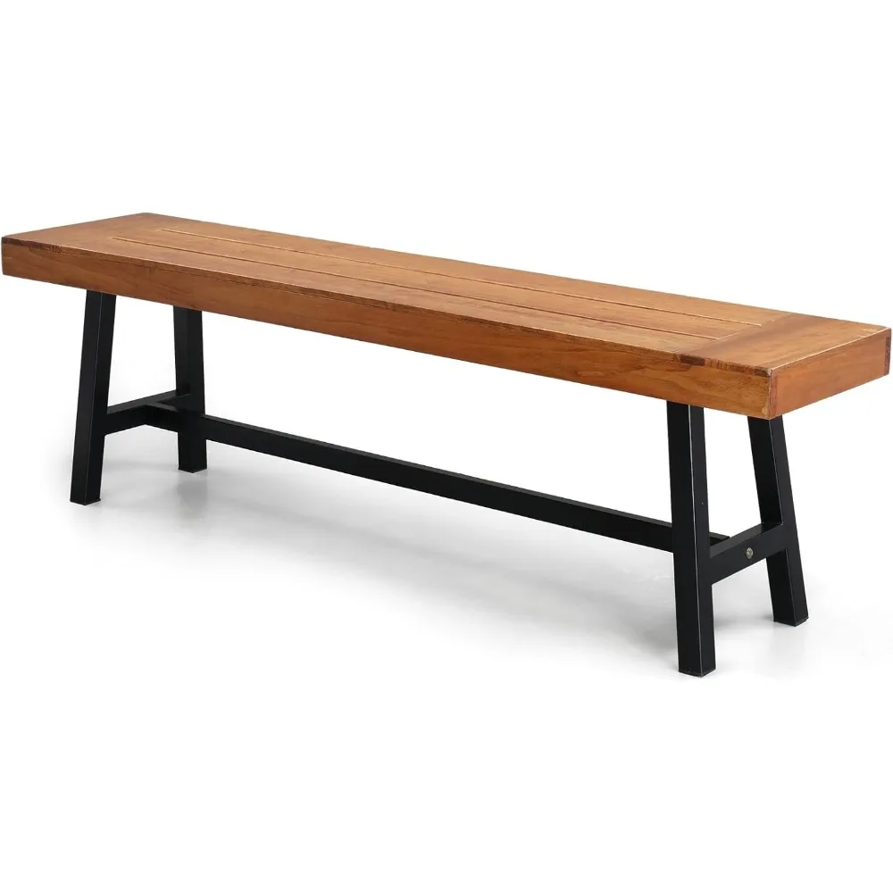 

Outdoor Bench with Metal Legs Rustic, Wood Dining Bench Indoor Outdoor Porch Benches for Yard Garden Dining (63in)