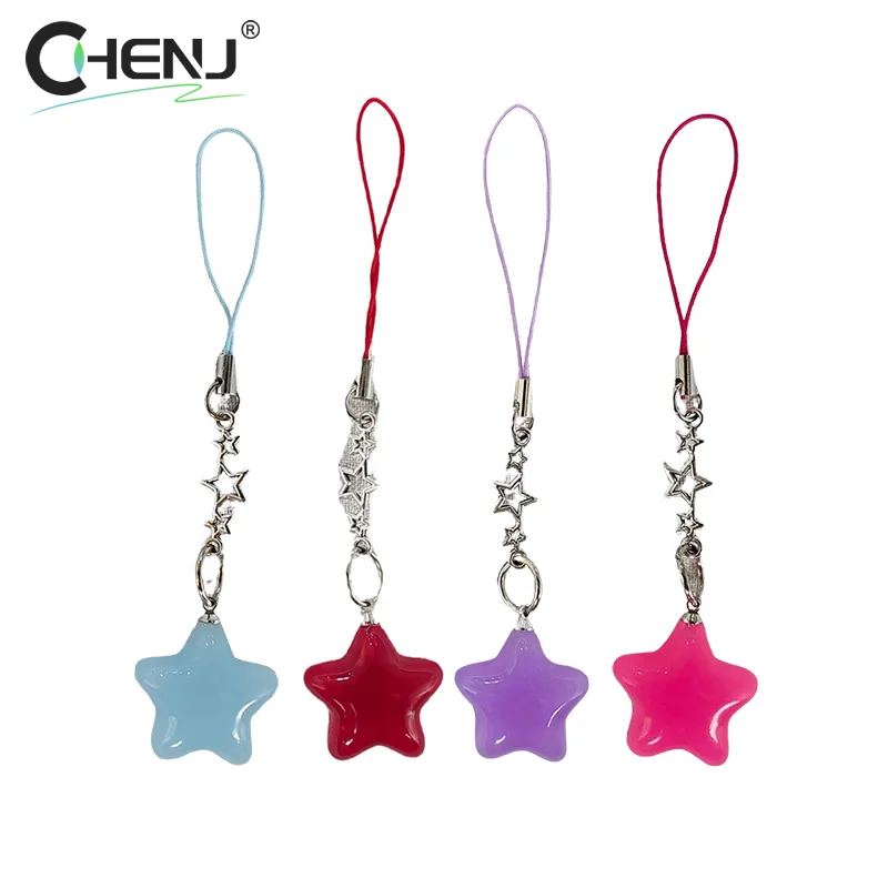 1pcs Five-Pointed Star Phone Chain Beads Tassel Pentagram Car Keyring Y2K Colorful Pendant Earring Necklace Accessories